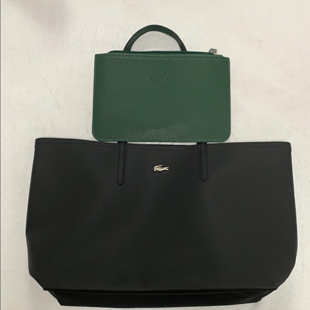 Lacoste Black and Green Women's Tote Bag